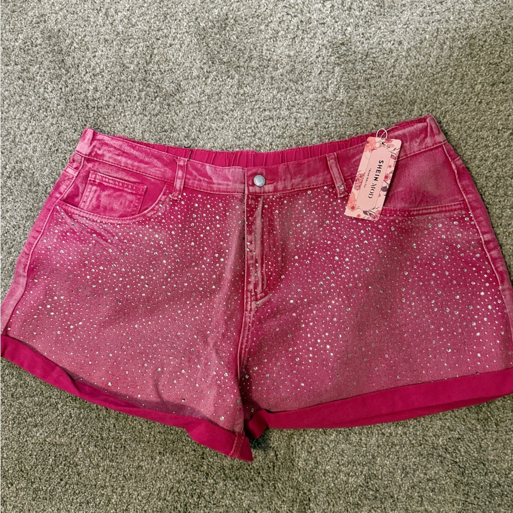 NWT SHEIN Pink Glitter Jean Shorts